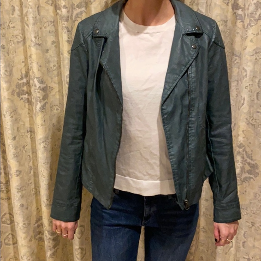 Vegan leather forest green jacket